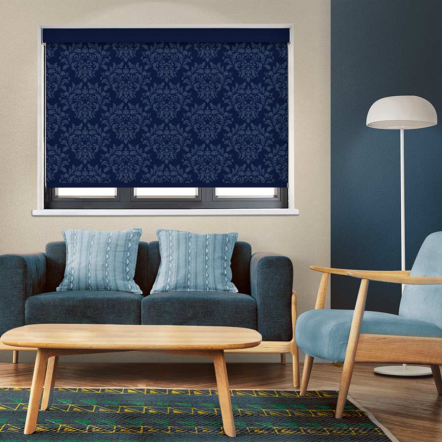 Damask Navy Roller Blind